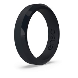 Enso Rings Bevel Thin Silicone Wedding Ring – Hypoallergenic Unisex Stackable Wedding Band – Comfortable Minimalist Band – 5.08mm Wide, 2.16mm Thick Obsidian Size: 6