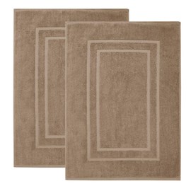 Feather & Stitch 100% Cotton Terry Bath Mats 2 Piece Towel Like Bath Mats (30x21 Inch) Hotel Spa Bathroom Shower Step Out Tub Floor Mats [NOT A Bathroom Rug] Soft Absorbent Washable Mats (Linen)