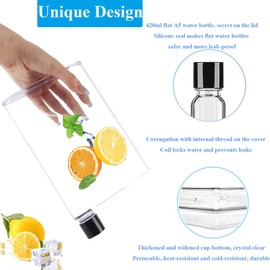 Yqhugbc Flat Water Bottle, A5 Water Bottle, 420 ml, Flat Drinking Bottle, Leak-Proof with Sealing Ring, Flat Drinking Bottle for Outdoor Sports and Camping
