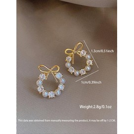 Faux Pearl & Rhinestone Decorated Bow Design Stud Earrings (1 Pair), Elegant Cute Jewelry for Party, Daily Clothing Decor for Girl, Trendy All-match & Exquisite Jewelry for Birthday Gift