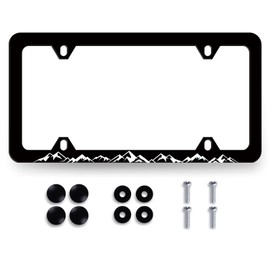 Mountain License Plate Frame Black White Mountains License Plate Holder for Front and Rear Car Tags Stainless Steel Black Funny License Plate Frames Car Decoration with Screws 12.2" x 6.2"