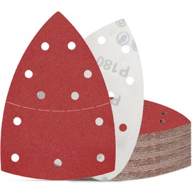 KONGMING 50 Pcs Mouse Sanding Pads 180 Grit 11 Hole Detail Sander Paper for Multi Electric Sander