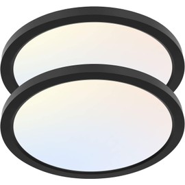 hykolity 2 Pack 12 Inch Selectable CCT LED Round Flat Panel Light, 24W, 3000K/4000K/5000K, Edge-Lit Flush Mount Ceiling Light Fixture for Kitchen, Bedroom and Closet Room, Black