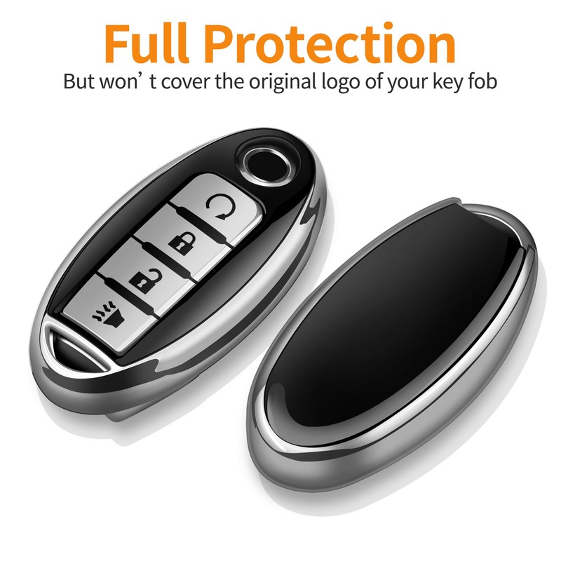 Compatible with Nissan Key Fob Cover with Leather Keychain,Soft TPU