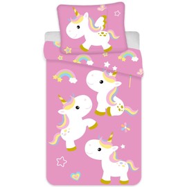 Baby Bed Linen Unicorn Motif Duvet Cover 100 x 135 cm + Pillowcase 40 x 60 cm – Children's Bed Linen with Unicorn Motif