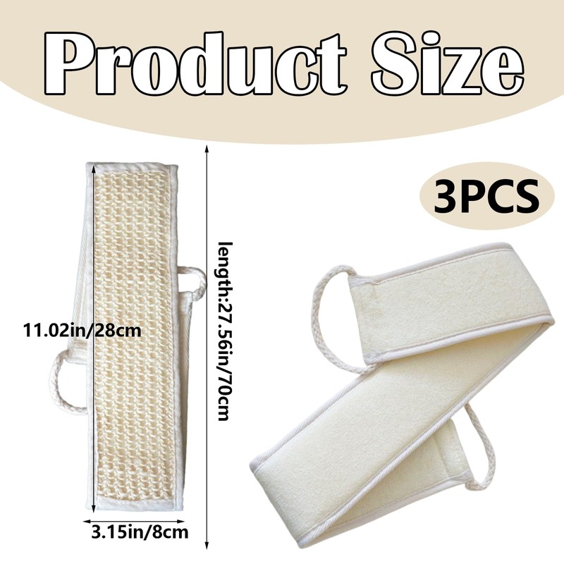 3 Pcs Loofah Back Scrubber, Natural Loofah Exfoliating Back Scrubber