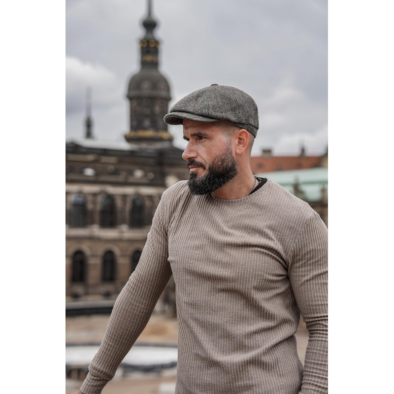 WEROR WEROR-434.1 Men's Flat Cap Peaked Cap with Peak Herringbone