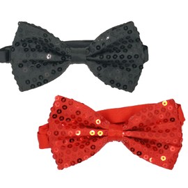 CHENGZI Plain Sequin Bow Tie Reflective Bow Tie Party Accessories Beads Inlay Accessories Performance Bow Tie, Red and black
