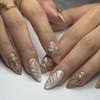 3D Gold Press on Nails Medium Almond Fake Nails with
