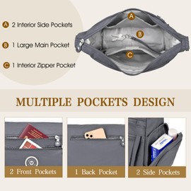 JUYANO Women's Shoulder Bag, Medium Size, Waterproof Nylon Handbags with Multiple Pockets, Lightweight Adjustable Crossbody Bag for Going Out, Shopping, Travel, Work, darkgray