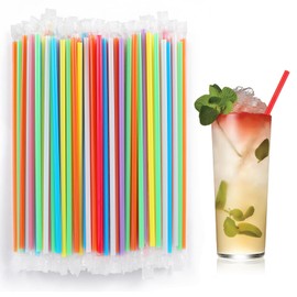 [Individually Wrapped] 100Pcs Disposable Drinking Straws - 8.26"*0.23" Colorful Plastic Straws for Hot/Cold Drinks,Juice,Coffee,Cocktail