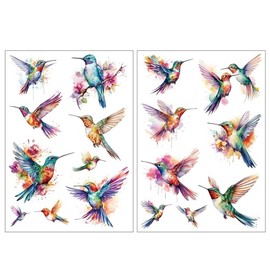 EVERJOY Pegatinas De Tatuaje Temporal De Colibríes Realistas Acuarela - Tatuajes Falsos Impermeables Para Mujeres Y Niñas