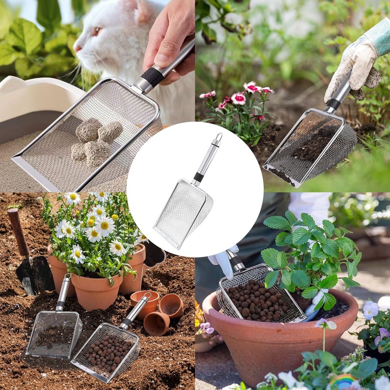 Garden Sieve Set, 4 Pieces, Stainless Steel with Handle, Compost