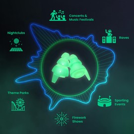 Eargasm Eargasm Afterglow High Fidelity Earplugs - Reusable Glow-in-The-Dark Noise Reduction Hearing Protection Ear-Plugs with Carrying Case for Concerts, Festivals, Raves, Musicians, Live Music, Sports