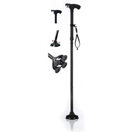 Shorter Cane | Adjustable from 27-32 inches | Self Standing | 4 Rubber Feet | LED Light | Hurry Before They are Gone | Great Walking Cane | As Seen On TV Cane | Foldable | Wrist Strap | Color is Black