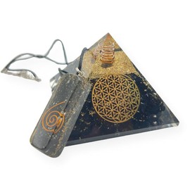 GEMSCITE Black Tourmaline Orgonite Pyramid With Necklace, Orgone Healing Crystal Pyramid, Crystal Gemstone Pyramid for Meditation, Motivation, Positivity - Handmade in India