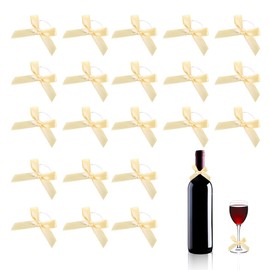 YJFY Pack of 100 Bows with Elastic Bands for Crafts, Bowknot, Mini Bows, Satin Ribbon Bows with Elastic Bands for Weddings, Handmade Products Crafting (Champagne)