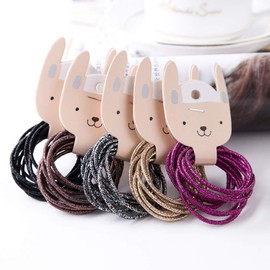 LOVEF 200pcs Glitter Multi-Color Hair Elastics Hair Ties No Crease Ponytail Holders No Metal 5mm Hair Band Ties for Girls Ladies Hair Ring Hair Band