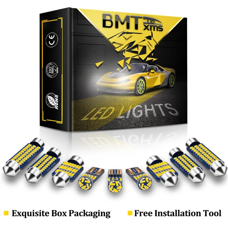 BMTxms 8x White LED Bulbs Interior Lights Package Kit For