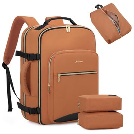 LOVEVOOK 40L Large Travel Backpack for Women Men, 17 Inch Carry on Backpack for Traveling on Airplane, Personal Item Travel Bag Airline Approved, Business Causal Weekender Backpack, Brown Yellow-Black