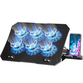 AICHESON Almohadilla de enfriamiento para laptop de 12 a 15.6 pulgadas, 6 ventiladores más fríos con luces azules, soporte de enfriamiento para laptop