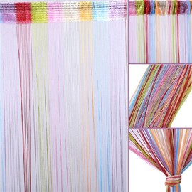Vidillo Door String Curtain, Wall Panel Fringe Window Room Divider Blind, Home Patio Bedroom Decorative Tassel Screen Ribbon Strings Strip Silver Thread Screen (Multi-color),100x200_cm