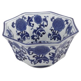 A&B Home 0162 Ren Blue & White Centerpiece Bowl, 10.5"