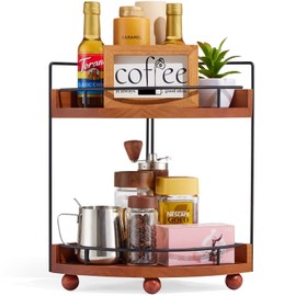 2 Tier Coffee Station Organizer Shelf-Acacia Wood Corner Countertop Organizer for Coffee Bar Accessories Decor,Countertop Corner Shelf for Bathroom Counter Organizer Kitchen Organizers and Storage