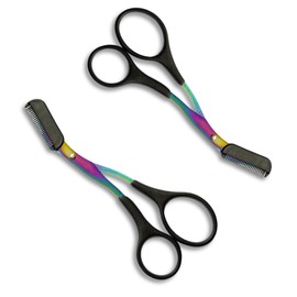 Eyebrow Trimmer Scissor - TRACOMPAN 2 Pcs Professional Eyebrow Scissors & Trimmer for Women | Non-Slip Ergonomic Grip Eyelash Scissors for Salon & Home Use | Stainless Steel Brow Scissor with Comb