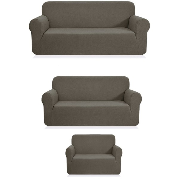 Fancy Collection 3pc Set Slipcover Set Furniture Cover Spandex Set Includes Sofa and Love-Seat and Chair Covers Solid New (Grey)