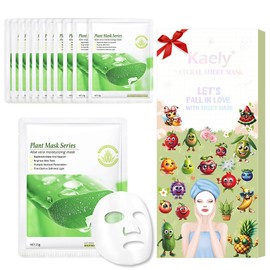 Kaely 12 Pack Aloe Vera Sheet Masks, Spa Party Face Masks for Kids Teens Skin Care, Facial Mask Skincare Set, Moisturize Brighten Nourish for All Skin Types, Birthday Gifts for Women Men Girls, Set06