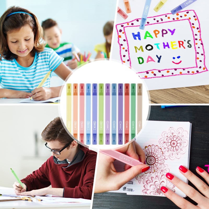 Ysimple Highlighters Pens, 12 pcs Double Ended Aesthetic Pastel Highlighter，Mild