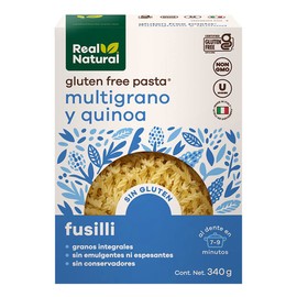Real Natural, GLUTEN FREE FUSILLI QUINOA MULTIGRANO, 340 gramos