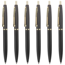 Unibene 6 Pack Black & Gold Click Ballpoint Pens -1.0mm Medium Point Black Ink with 6 Stainless Steel Refills for Business Office Students Teachers Wedding Christmas