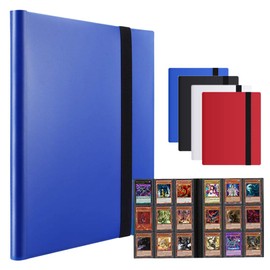 Trading Cards Album 9 Pocket- 360 Side Loading Pocket with Elastic Strap, Premium Collector Card Album for Standard Cards, Side Loading Card Collection Folder for Game Cards, Sport Cards (Blue)