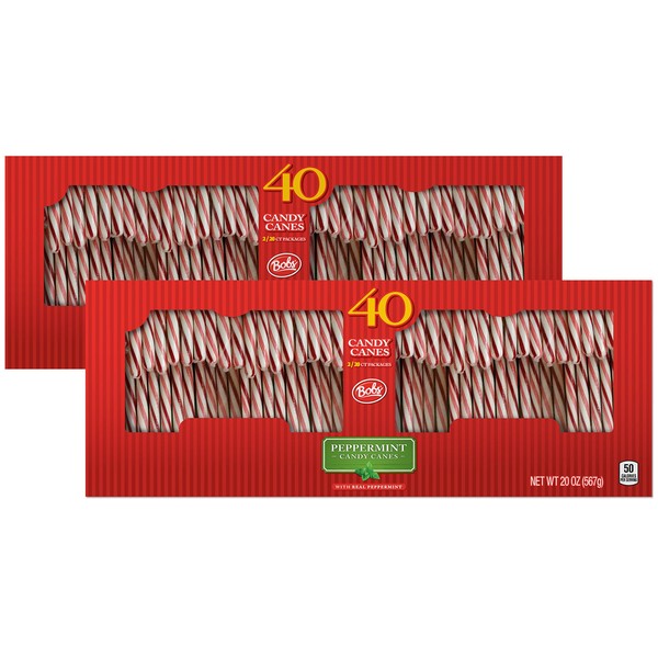 Brach's Bobs Red and White Candy Canes Peppermint, 40 Count (Pack of 2)
