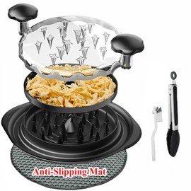 Twist Chicken Shredder Tool Chicken Breast Shredder with Special Separation Tray Anti Mess & Non-Slip Mat – Easy Meat Shredder Pulled Pork, Beef, Turkey – BBQ Shredder with Tongs & Brush