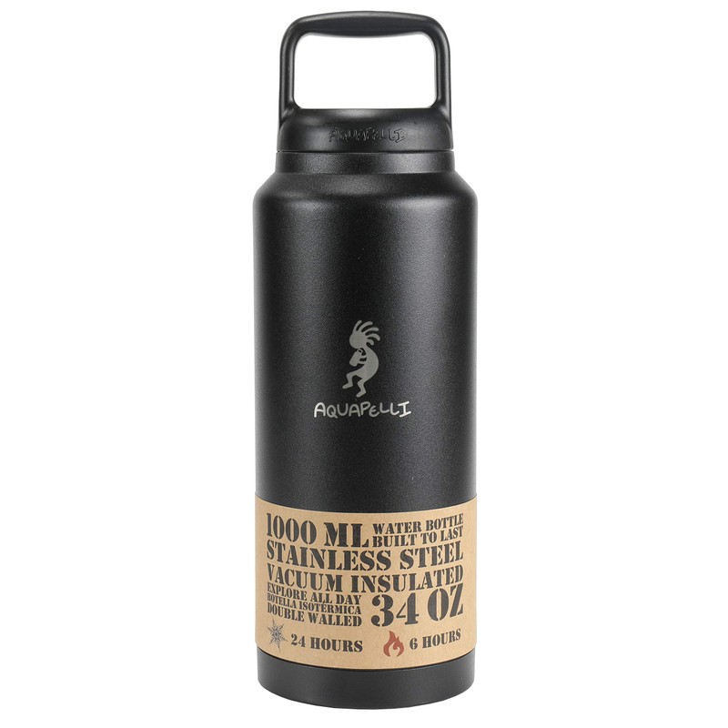 Aquapelli Vacuum Insulated Water Bottle, 34 ounces, Midnight Black