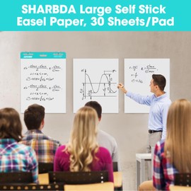 SHARBDA Sticky Easel Pad, 25 in x 30 in,Flip Chart Paper,Sticky Chart Paper for Teachers, Large Self-Stick Easel Paper,Super Sticky & Bleed-Resistant,30 Sheets/Pad,2 Pads