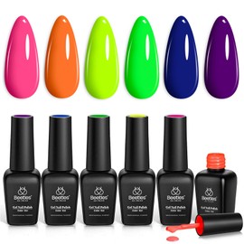 Beetles Halloween Gel Nail Polish Set - Dopamine Pleasure 6 Colors Gel Polish, Neon Orange Hot Pink Blue Yellow Green Purple Soak Off Uv Led Nail Art Manicure Gift for Women