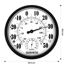 Indoor Outdoor Thermometer Hygrometer - 10 Inch Outdoor Thermometer Large Numbers, 2 in 1 Thermometer Hygrometer, Outside Thermometers for Patio (Black)