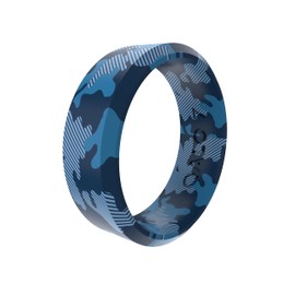 QALO Men & Women's Rubber Silicone Ring, Modern Silicone Rubber Wedding Band, Breathable, Durable Engagement Silicone Ring, Navy Rush Camo, Size 10