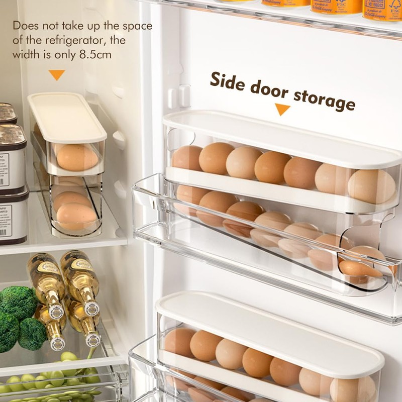 Rolling Egg Dispenser For Refrigerator, Egg Holder Space Saving Egg