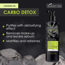 Bielenda Carbo Detox - Purifies With Detoxifying Effect - Removes Make-Up And Excess Sebum - Mattifies And Refreshes The Skin - Carbo Detox Carbon Face Cleansing Gel For Mixed And Oily Skin - 195g