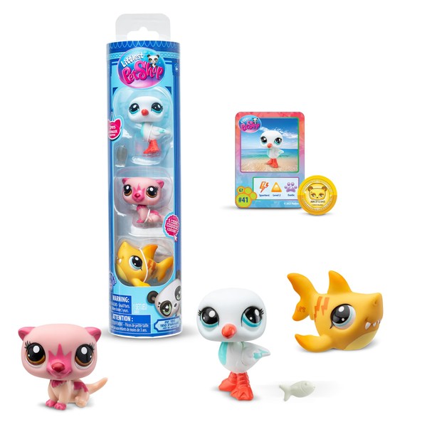 Littlest Pet Shop Bandai Pet Trio Tube Island Vibes | Each Pet Trio Tube Contains 3 LPS Mini Pet Toys 1 Accessory 1 Collector Card And 1 Virtual Code | Collectable Toys For Girls And Boys