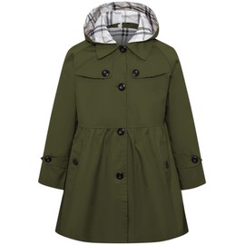 Betusline Girl's Hoodie Trench Coat, Single Breasted Windbreaker Hoodie Jacket Dress Outerwear for Girl, Army Green, 3-4T = Tag 110