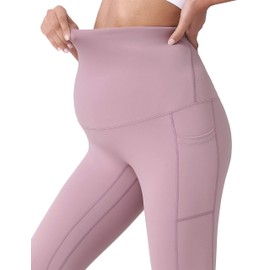 POSHDIVAH Women's Maternity Capri Leggings Over The Belly Pregnancy Workout Active Stretchy Pants with Pockets Orchid Small