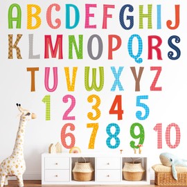 DECOWALL DS9-1701A Uppercase Alphabet Letter Number Kids Wall Stickers ABC 123 Decals for Nursery Bedroom Living Room Art murals Decorations