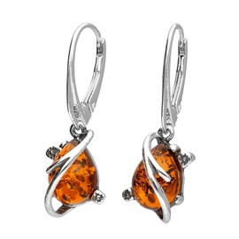 Amber Sterling Silver Earrings - Unusual Amber Fancy Dangly Drop - Amber Jewellery 070321