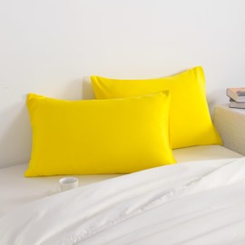 NTBAY Queen Pillow Cases Set of 2, 2 Pack Brushed Microfiber 20x30 Pillow Cases, Soft, Wrinkle, Fade, Stain Resistant Yellow Pillow Cases with Envelope Closure, 20x30 Inches, Yellow